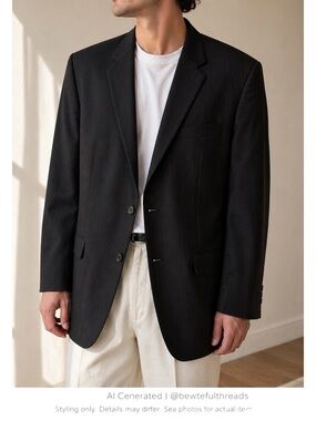 Minimalist Black Pinstripe Blazer Oversized Tailored Office Core 50R